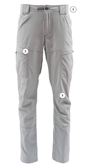 Front facing, hero image of the Sol Wading Pant with tech call out tags. Color: Shadow